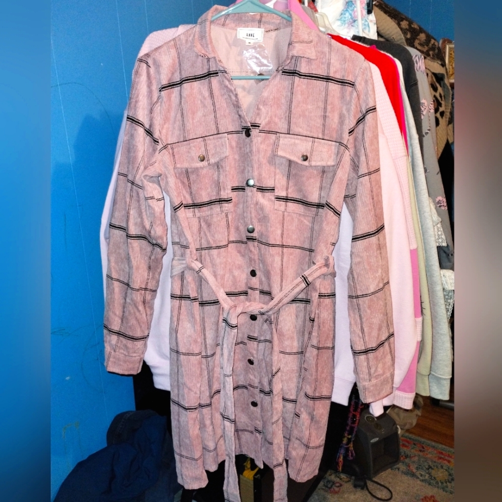 Pink Plaid Dress/Button-Up Shacket - Picture 3 of 4